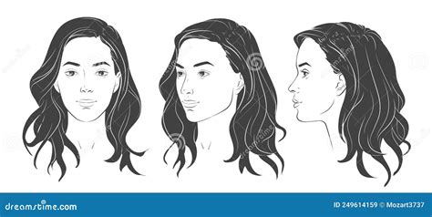 Vector Woman Face Set Of Three Different Angles Different View Front