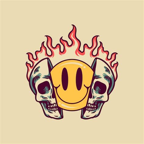 Premium Vector Smile Skull Retro Illustration