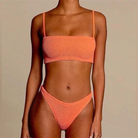 Hunza G Swim New Hunza G Gigi Bikini Set Orange Seersucker Swimsuit Crinkle Tangerine Poshmark