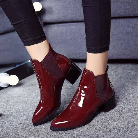 Botas De Charol Que Combinan Con Todo Para Mujer Botines Rojos De