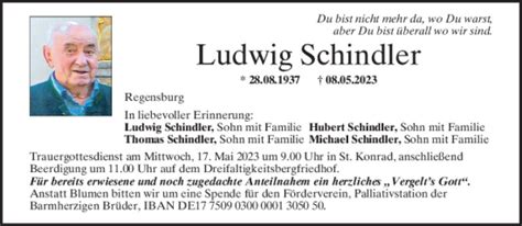 Traueranzeigen Von Ludwig Schindler Mittelbayerische Trauer