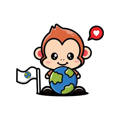 Premium Vector | Cute monkey character design carrying the earth