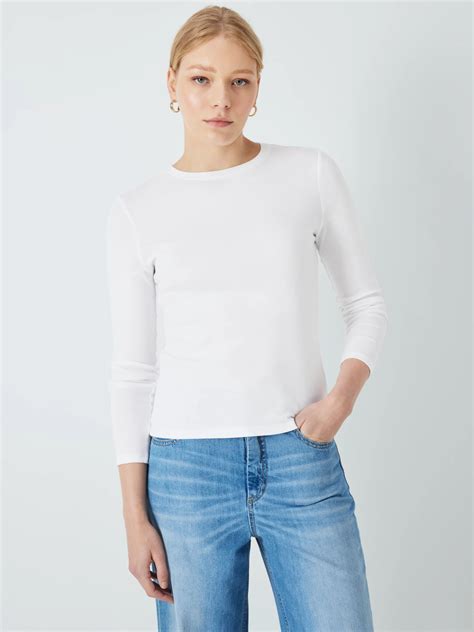 John Lewis Organic Cotton Long Sleeve Crew Neck T Shirt White At John Lewis And Partners