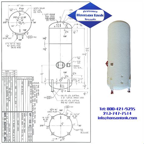 WP166B 720 Gallon Glass Lined Hot Water Tank Hanson Tank Asme Code