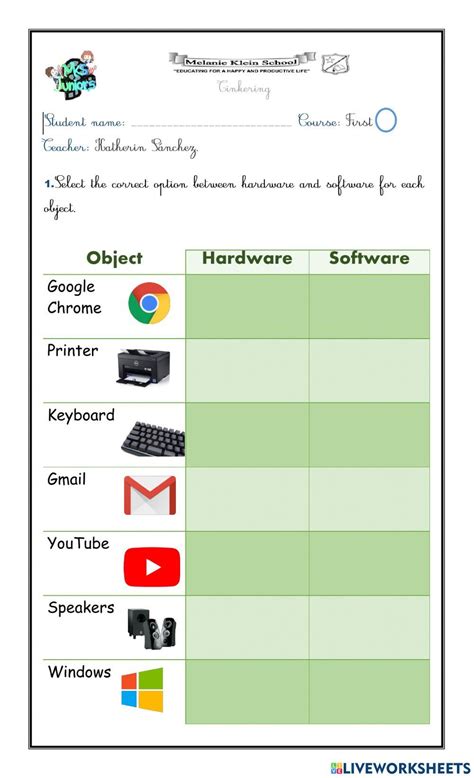 Hardware And Software Interactive Worksheet For Grade Live