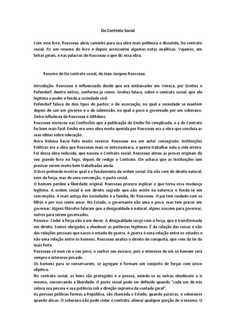Resumo Do Contrato Social | PDF | Jean-Jacques Rousseau | Contrato social