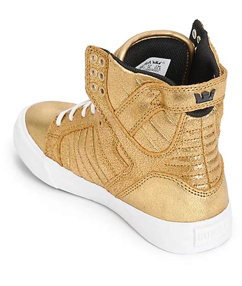 Supra Womens Skytop Gold Metallic Shoes | Zumiez