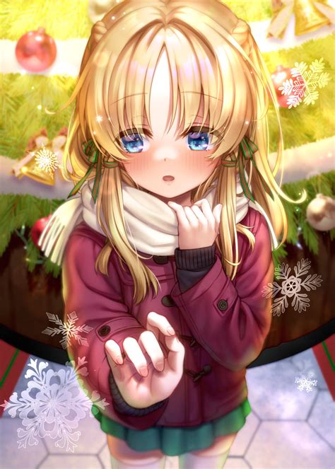 The Big Imageboard Tbib 1girl Blonde Hair Blue Eyes Blush Christmas