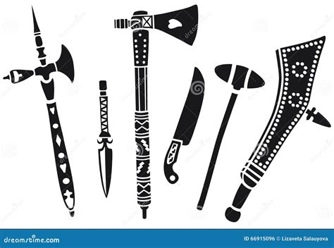 Set Of Weapons Of Native American Stock Vector Illustration Of Knife