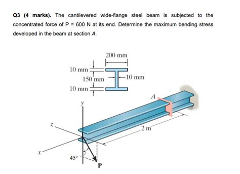 Solved Q3 4 Marks The Cantilevered Wide Flange Steel Beam Chegg