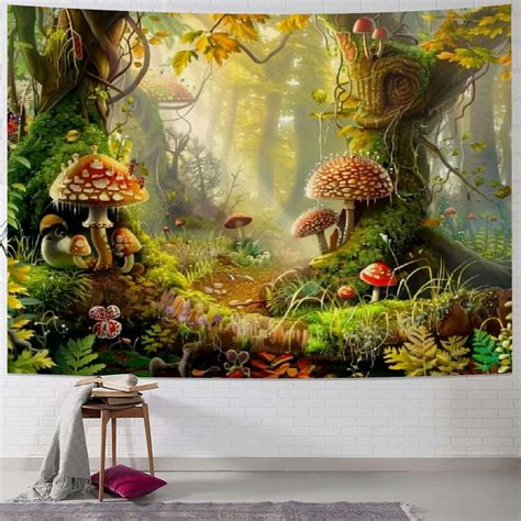 Nawypu Fantasy Forest Mushroom Tapestry Enchanted Wonderland Tapestry