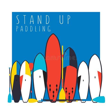 Vector Illustration Of Stand Up Paddle Boards And Paddles Set I Stock