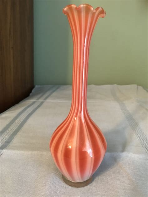 Vintage Orange And White Striated Glass Bud Vase Etsy