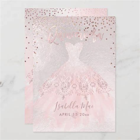 Invitación Quinceanera Rubor Gown Confetti Iricent Bckgrado Zazzle Es