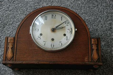 Vintage Haller Oak Cased Day Mantle Clock With Westminster Chimes