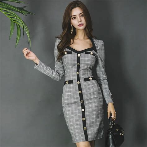 Buy Bgteever Vintage Plaid V Neck Women Dress Elegant