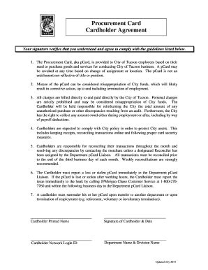 Fillable Online Procurement Card Cardholder Agreement Fax Email Print