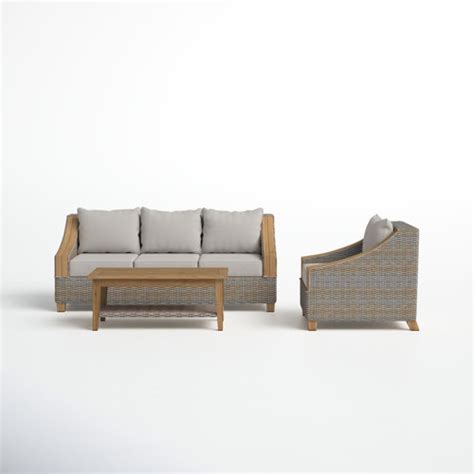 Birch Lane™ Carlton 3 Piece Rattan Sofa Seating Group With Sunbrella Cushions And Reviews Wayfair