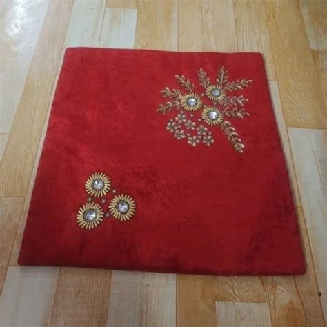 Beige Sparkle Rangoli Corner Design Embroidered Cushion Cover