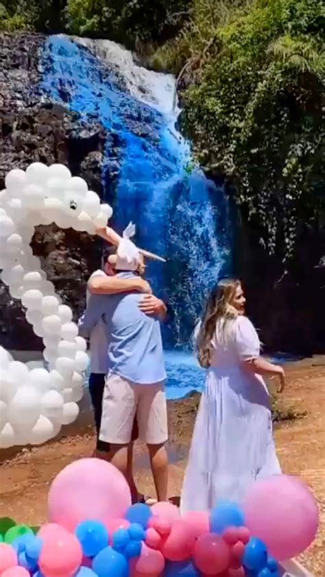 Couple slammed for dyeing waterfall blue for gender-reveal party