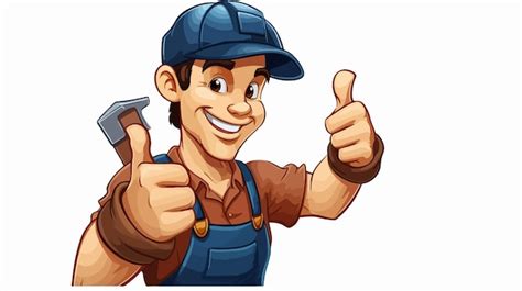 Cartoon Carpenter Handyman Character Holding Hammer Premium Ai