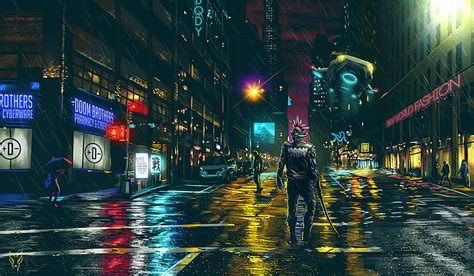 Hd Wallpaper David Legnon Cyberpunk Neon Glow Prism Moon Water