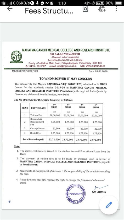 Mbbs Fees Structure In 2020 Medical College Research Institute Puducherry