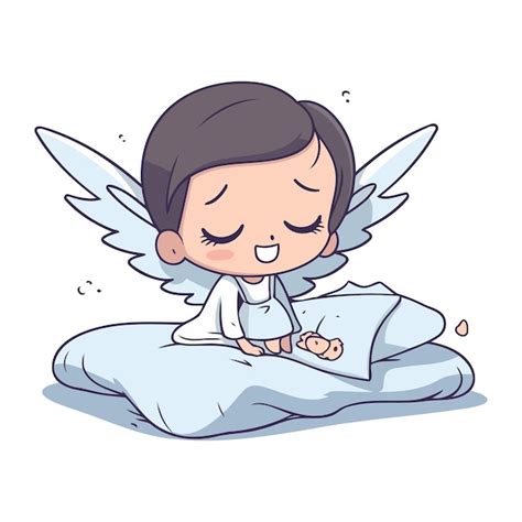 Un Mignon Petit Ange Dormant Sur Un Oreiller Illustration Vectorielle