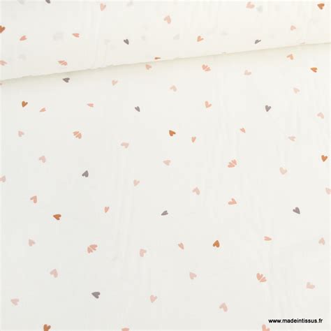 Tissu Cretonne Coton Coreo Motifs Coeurs P Che Fond Blanc Oeko Tex