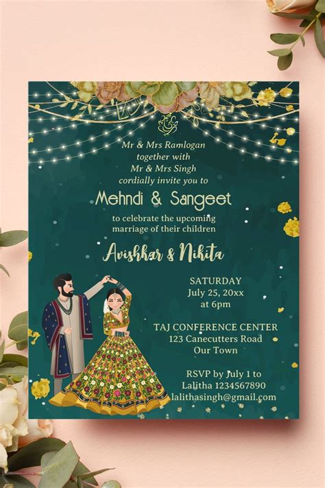 Mehndi Sangeet Green Indian Couple Budget Invite Zazzle Indian