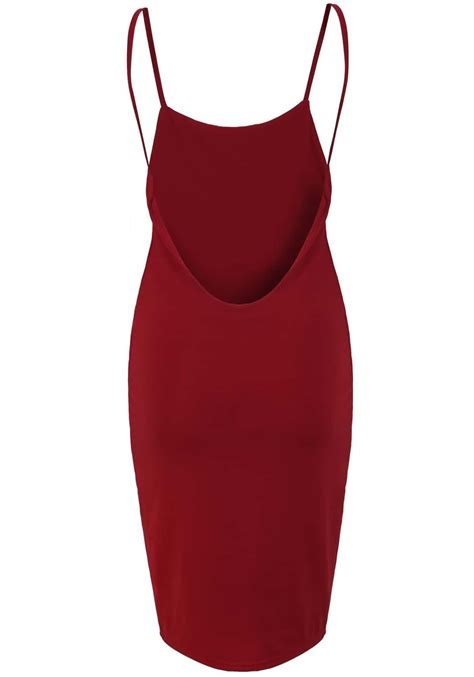 Red Spaghetti Strap Backless Bodycon Dress Sheinsheinside