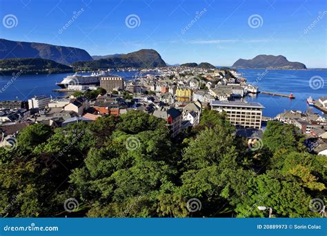 Alesund, Norway - Panoramic View On Center Of Cruise Port Alesund In ...