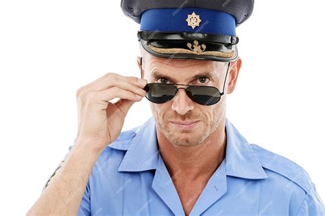 Premium Photo Security Crime And Portrait Of Police With Sunglasses On White Background For