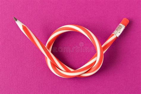 Flexible Pencil Isolated On Purple Background Bending Pencil Stock