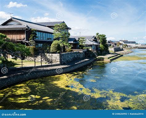 Traditional Japanese Houses On The Shores Of Lake Biwa In Otsu Japan