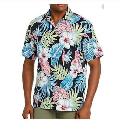 Tommy Bahama Konkan Jungle Silk Blend Camp Shirt Blacks