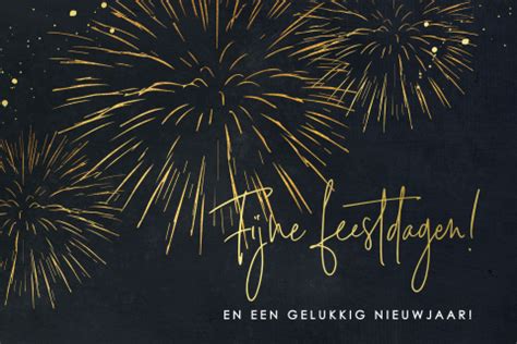 Zakelijke Kerstkaart Met Vuurwerk Goudfolie Liggend