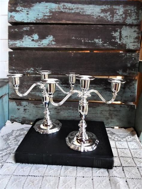 Vintage Godinger Silver Plate Candle Holders Candelabras Set Arm