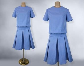 Vintage S Mod Peacock Blue Drop Waist Dress With Pleated Sweep S