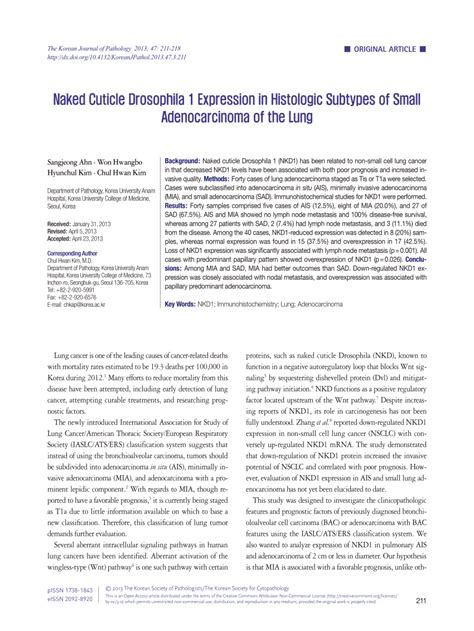 PDF Naked Cuticle Drosophila 1 Expression In Histologic Subtypes Of