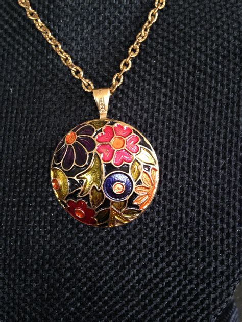 Cloisonne Necklace Vintage Pendant Necklace Cloisonne Enamel Etsy