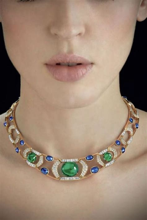 Emerald Sapphire Diamond Necklace Bridal Jewelry Vintage Gold Chain