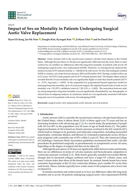 Pdf Impact Of Sex On Mortality In Patients Undergoing Surgical Aortic