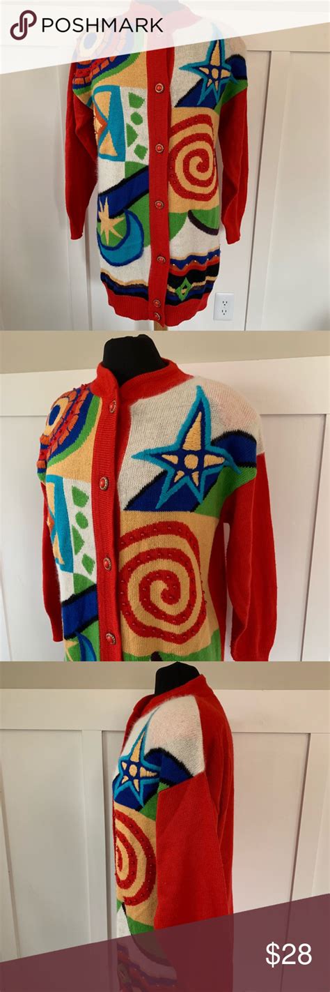 Vintage 80s 90s Sweater Oversized Funky Cardigan Sweaters Sweater