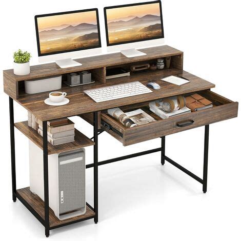 Costway Bureau D Ordinateur Avec Tag Re Pour Moniteur Bureau