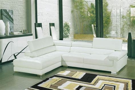 White Bonded Leather Sectional Sofa with Adjustable Headrests Fort ...