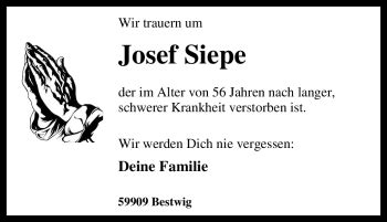 Traueranzeigen Von Josef Siepe Trauer In NRW De