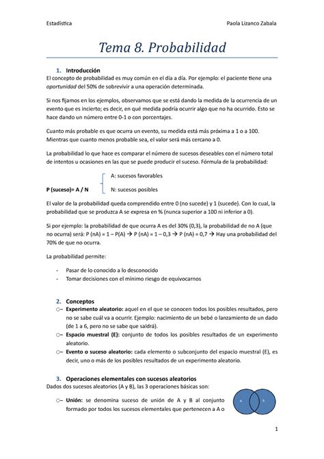 Tema 8 Probabilidad Apuntes de Enfermería Tema 8 Probabilidad 1