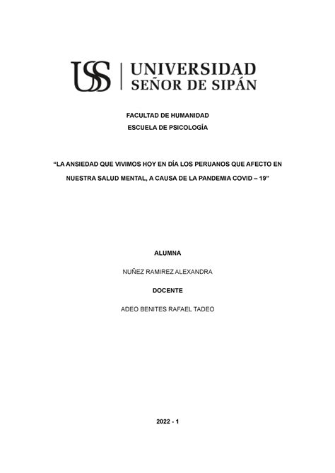 Ansiedad Facultad De Humanidad Escuela De Psicolog A La Ansiedad Que