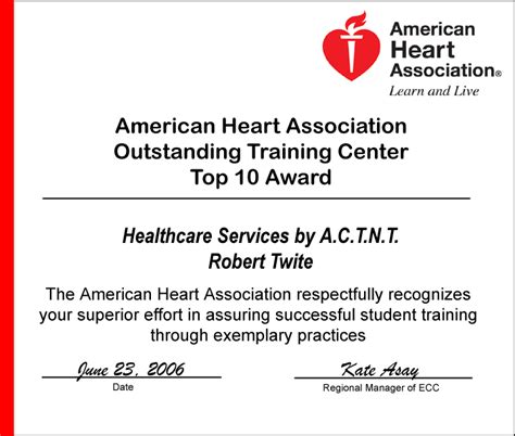 American Heart Associaiton Training Center Award A C T N T Healthcare